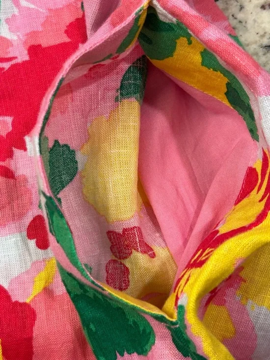 Charter Club Linen Luxury Women’s Pink Floral Sundress Yellow Green Spring L - Picture 8 of 10